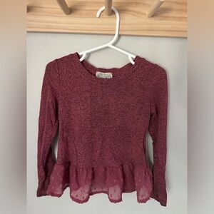 Ten Sixty Sherman Girls Lace Ruffle Hem Long Sleeve Crewneck Shirt Top